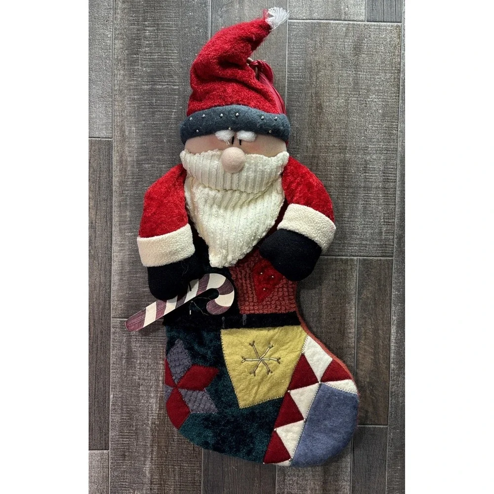 Vintage Santa Claus Christmas Stocking Plush‎ Patchwork Felt Decor 26